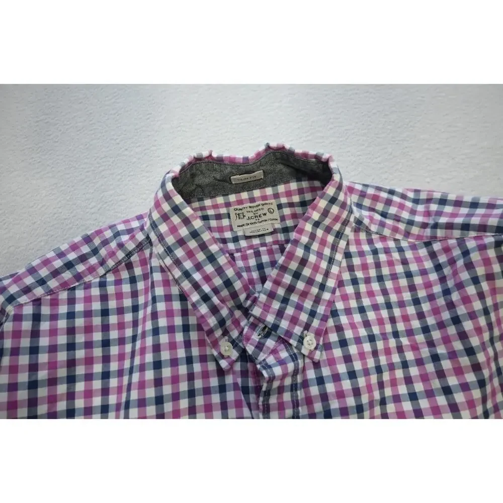 J Crew Button Up Dress Shirt Long Sleeve Slim Fit Plaid‎ Front Pocket Mens Large